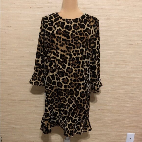 Loft Leopard Print Velvet Bell Sleeve Dress size 6 - Picture 1 of 10